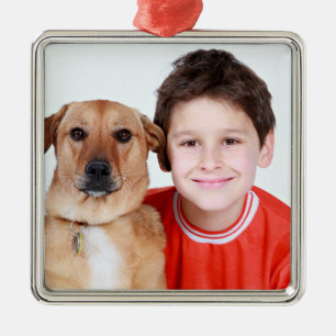 Personalisiertes Kind und Hund Foto Weihnachtsbaum Ornament Aus Metall