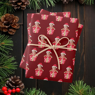 Personalisiertes Kinder-Gesichtsfoto rotes Weihnac Geschenkpapier Set