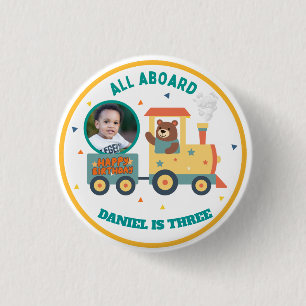 Personalisiertes Kinder-Zug-Geburtstagsfoto Button