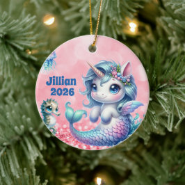 Personalisiertes Kindername Einhorn Weihnachtsschm Keramik Ornament
