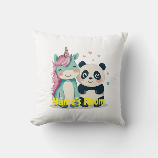 Personalisiertes Kinderzimmer mit Einhorn und Pand Kissen (Vorderseite)