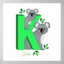 Personalisiertes Kinderzimmer-Plakat - K für Koala