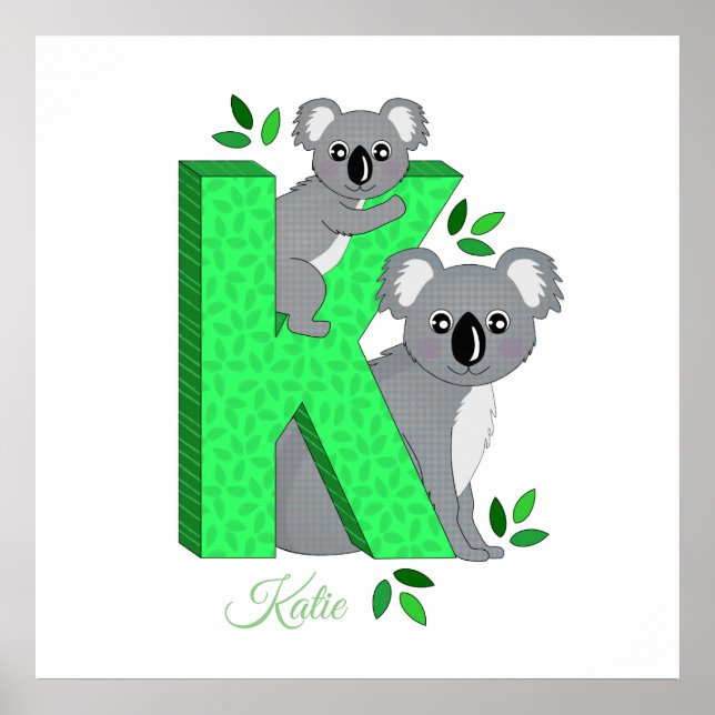 Personalisiertes Kinderzimmer-Plakat - K für Koala Poster (Vorne)