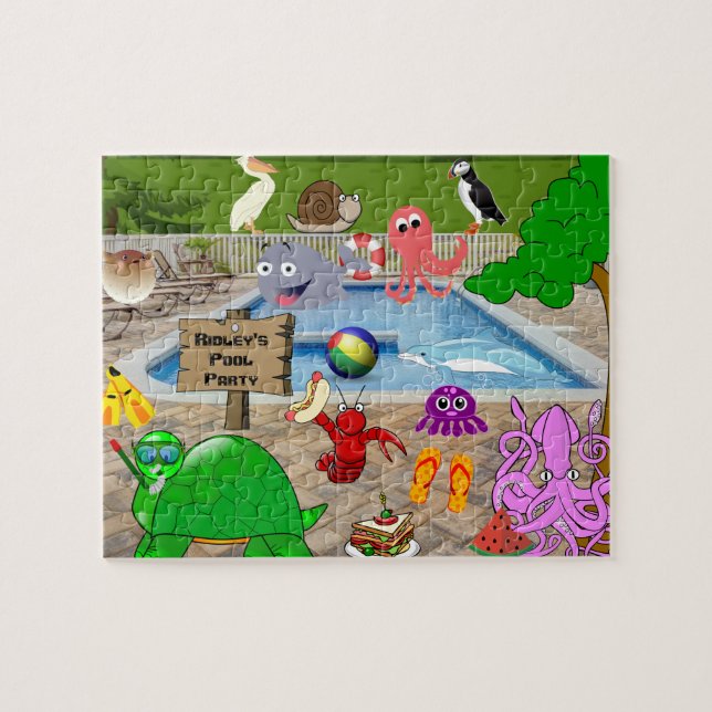 Personalisiertes Kind's Albern Pool Party Puzzle (Horizontal)