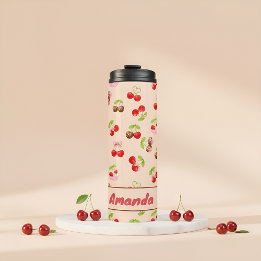 Personalisiertes Kirsch-Dessert-Muster Cute Name Thermosbecher
