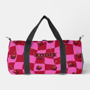 Personalisiertes Kirsch-Gingham Retro Individuelle Duffle Bag