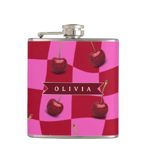 Personalisiertes Kirsch-Gingham Retro Individuelle Flachmann