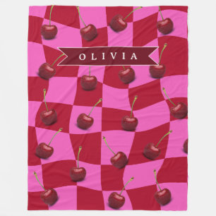 Personalisiertes Kirsch-Gingham Retro Individuelle Fleecedecke