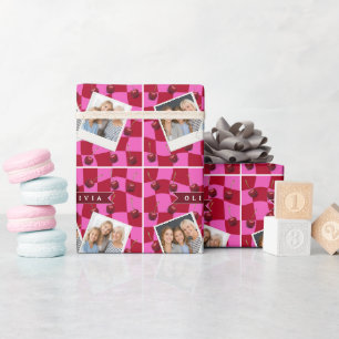 Personalisiertes Kirsch-Gingham Retro Individuelle Geschenkpapier