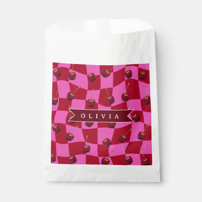 Personalisiertes Kirsch-Gingham Retro Individuelle Geschenktütchen (Vorderseite)
