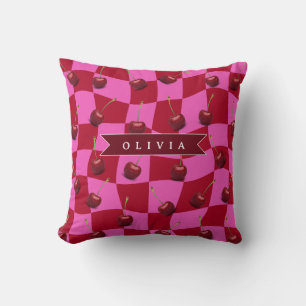 Personalisiertes Kirsch-Gingham Retro Individuelle Kissen