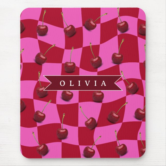 Personalisiertes Kirsch-Gingham Retro Individuelle Mousepad (Vorne)