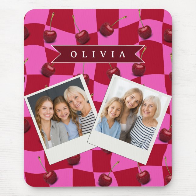 Personalisiertes Kirsch-Gingham Retro Individuelle Mousepad (Vorne)