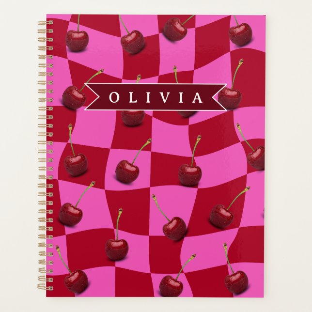 Personalisiertes Kirsch-Gingham Retro Individuelle Planer (Vorderseite)