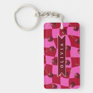 Personalisiertes Kirsch-Gingham Retro Individuelle Schlüsselanhänger