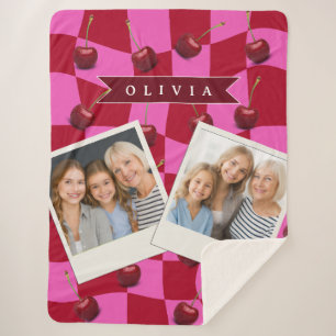 Personalisiertes Kirsch-Gingham Retro Individuelle Sherpadecke