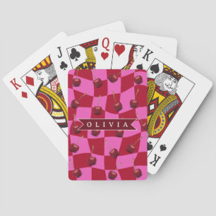 Personalisiertes Kirsch-Gingham Retro Individuelle Spielkarten