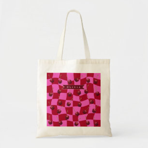 Personalisiertes Kirsch-Gingham Retro Individuelle Tragetasche