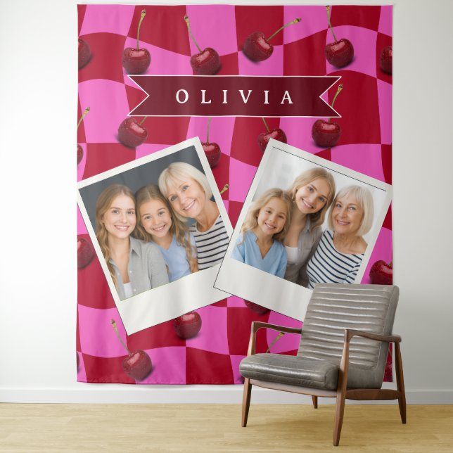 Personalisiertes Kirsch-Gingham Retro Individuelle Wandteppich (Beispiel)