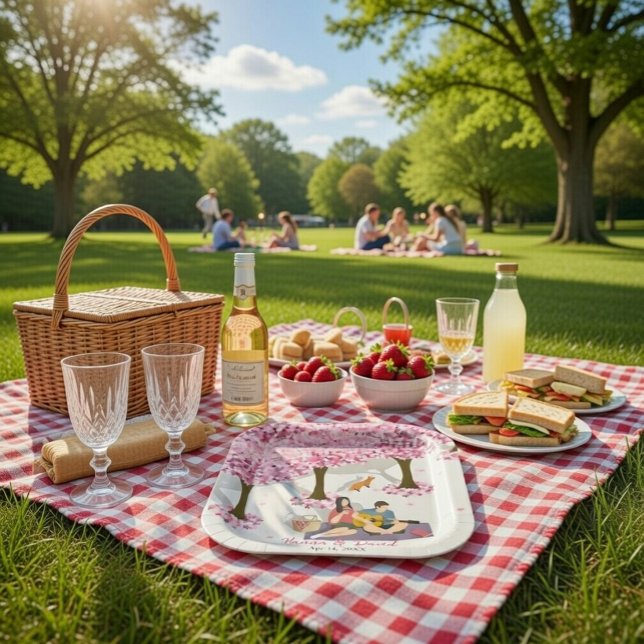 Personalisiertes Kirschblüten-Picknick-Quadrat Pappteller (Von Creator hochgeladen)