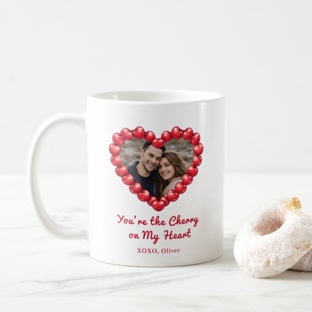 Personalisiertes Kirschherz-Foto  Kaffeetasse (Mit Donut)