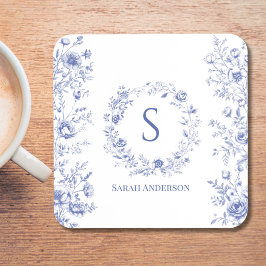 Personalisiertes Klassisch Blau Blumen Blumenmuste Getränkeuntersetzer