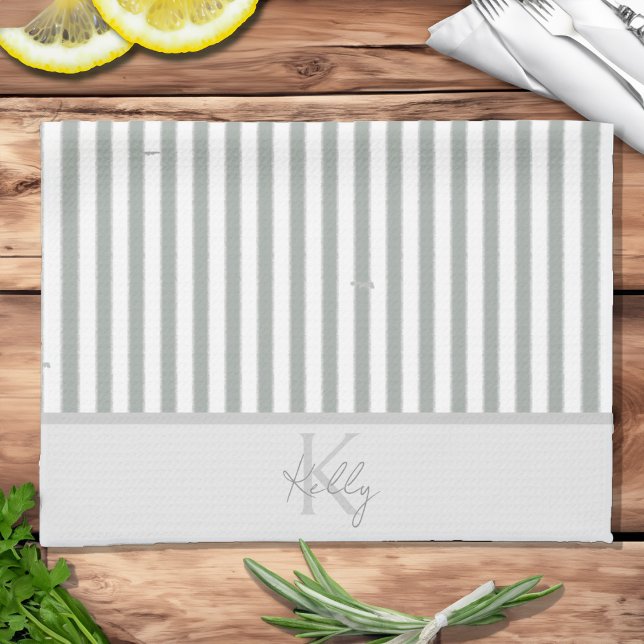 Personalisiertes klassisches Gepäckstück Gestrippt Geschirrtuch (Personalized Classic Sage Striped Kitchen Towels)
