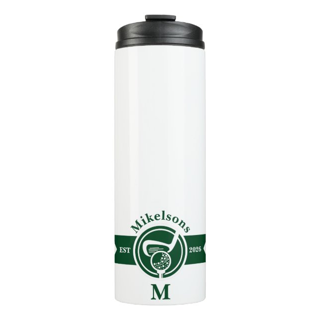 Personalisiertes klassisches grünes Golf-Monogramm Thermosbecher (Vorderseite)