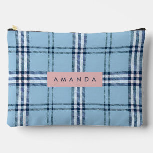 Personalisiertes Klassisches Hellblau & Navy Karo Zubehörtasche