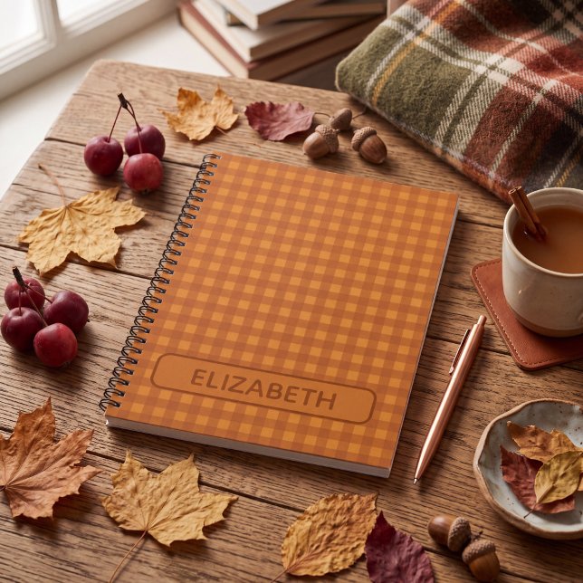 Personalisiertes Klassisches Kürbis Herbst Gingham Notizblock (Von Creator hochgeladen)
