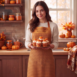 Personalisiertes Klassisches Kürbis Herbst Gingham Schürze