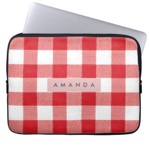 Personalisiertes Klassisches Rotes Gingham-Karo Laptopschutzhülle