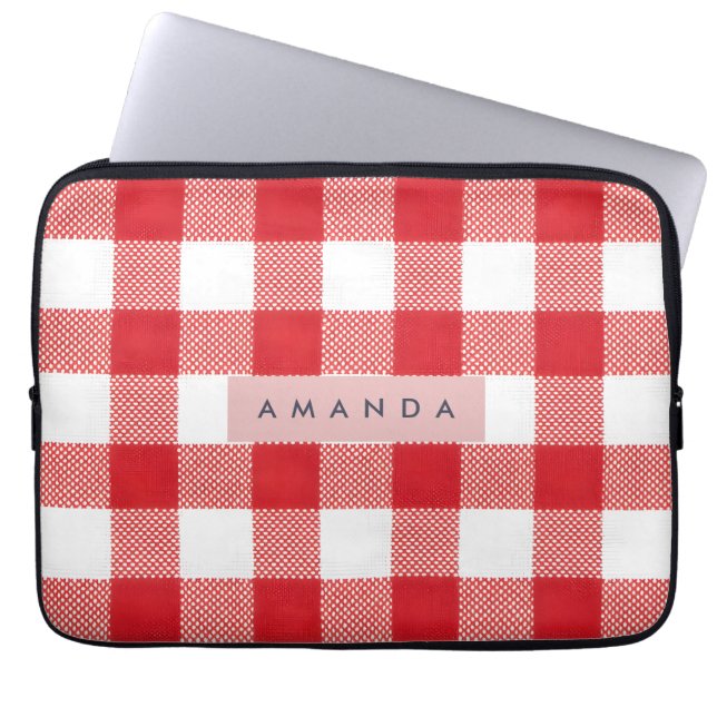Personalisiertes Klassisches Rotes Gingham-Karo Laptopschutzhülle (Vorderseite)
