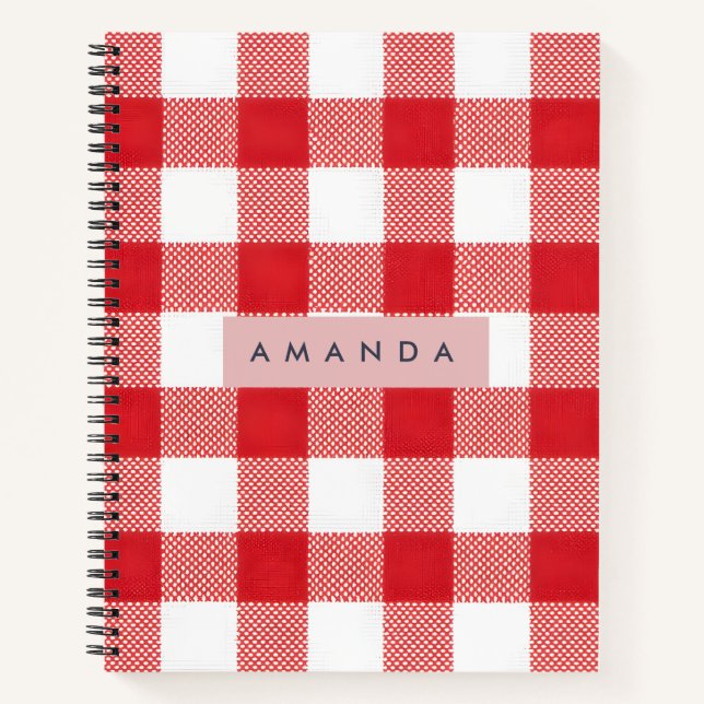 Personalisiertes Klassisches Rotes Gingham-Karo Notizbuch (Vorderseite)