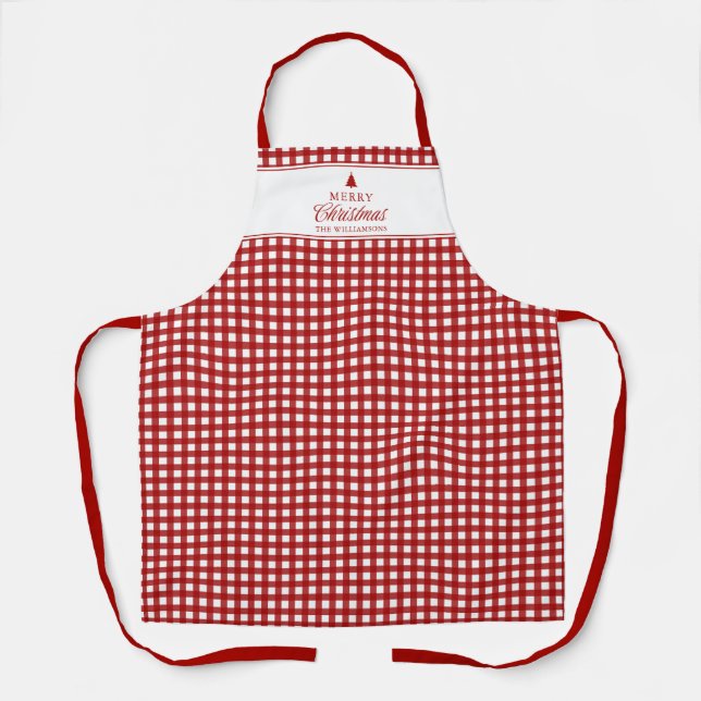 Personalisiertes klassisches rotes Gingham-Weihnac Schürze (Vorderseite)