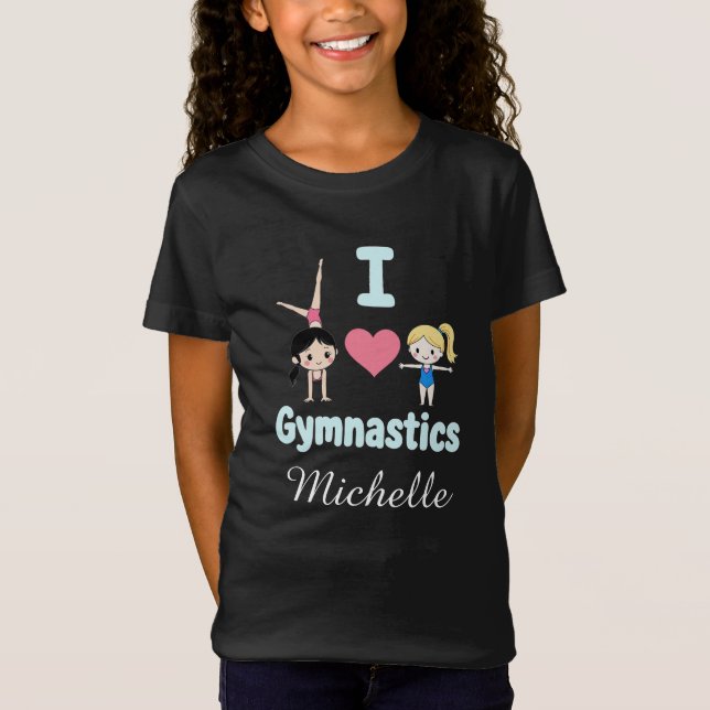 Personalisiertes Kleines GymnastGirl, I Liebe Gymn T-Shirt (Vorderseite)