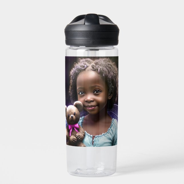 Personalisiertes kleines Mädchen mit einem Teddybä Trinkflasche (Vorderseite)