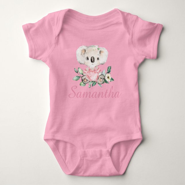 Personalisiertes Koala Floral T-Shirt zum 1. Gebur Baby Strampler (Vorderseite)