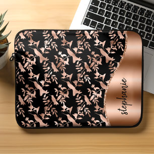 Personalisiertes Kolibri-Muster Roségold Schwarz Laptopschutzhülle