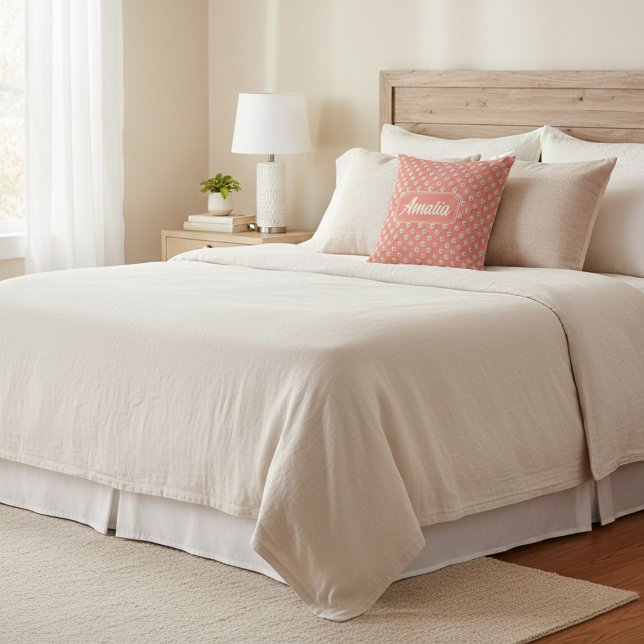 Personalisiertes Korallen-Polka-Punkt-Kissenbezug Kissen (Von Creator hochgeladen)