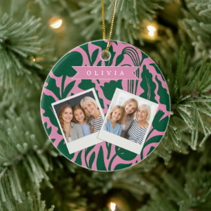 Personalisiertes kräftig rosa botanisches Blumen N Keramik Ornament