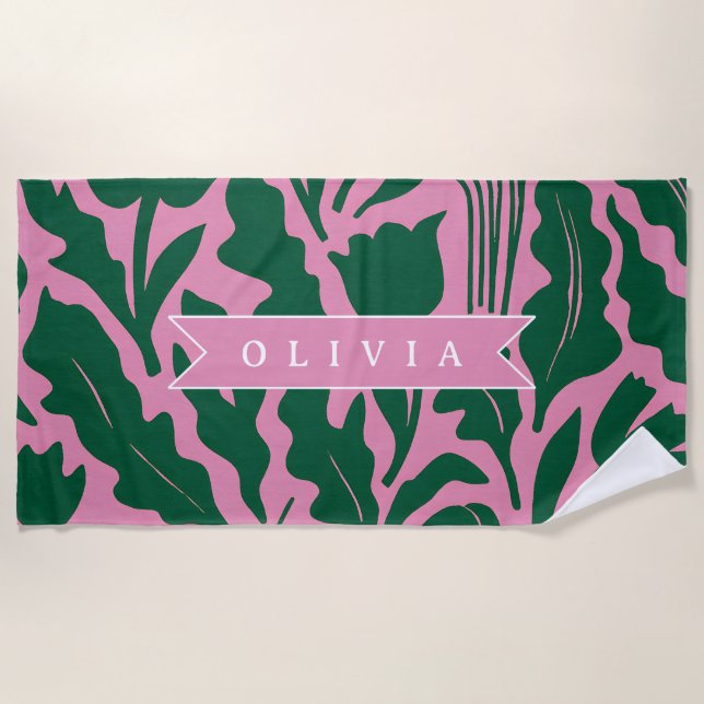 Personalisiertes kräftiges rosa botanisches Blumen Strandtuch (Vorderseite)