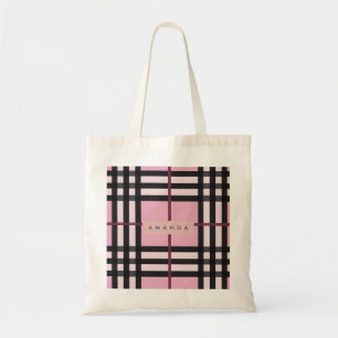 Personalisiertes kräftiges rosa und schwarzes Karo Tragetasche