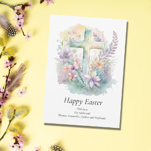 Personalisiertes Kreuz mit floralem Pastell-Ostern Feiertagskarte