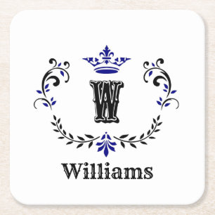 Personalisiertes Kronen-Kranz-Monogramm 'W' Rechteckiger Pappuntersetzer