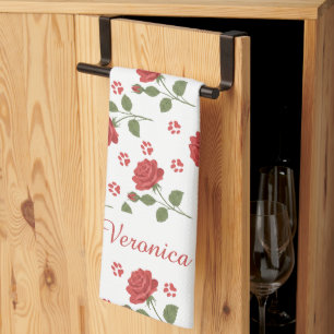 Personalisiertes Küchenhandtuch mit Rose und Pfote Geschirrtuch