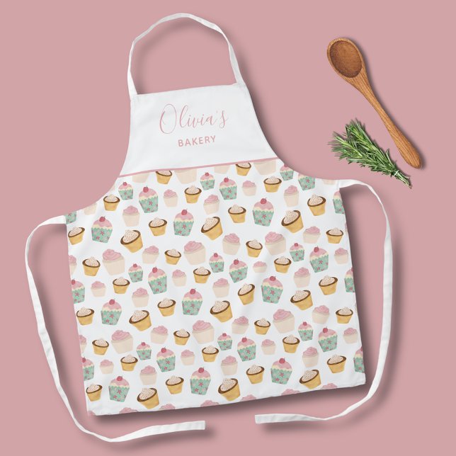 Personalisiertes Kuchenmuster Küche Bäckerei Schürze (Cupcake kitchen apron perfect for home bakers & bakeries. Personalize with your own name or text.)