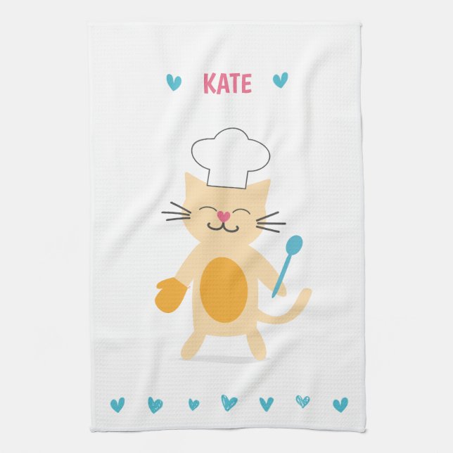 Personalisiertes Küchentuch mit Chefkatze (Vertikal)