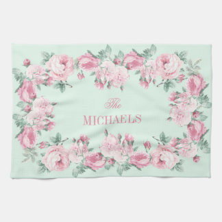 Personalisiertes Küchentuch rosa Minze floral