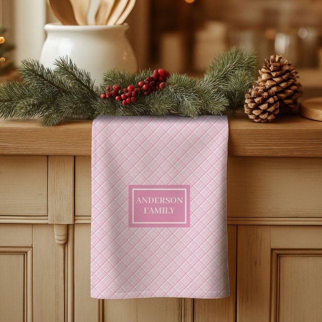 Personalisiertes Küchentuch Soft Pink Karodesign (Personalized Kitchen Towel Soft Pink Plaid Design)